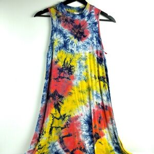 Christian Caliendo Tie Dye Sleeveless Swing Dress Large MED USA Boho Festival